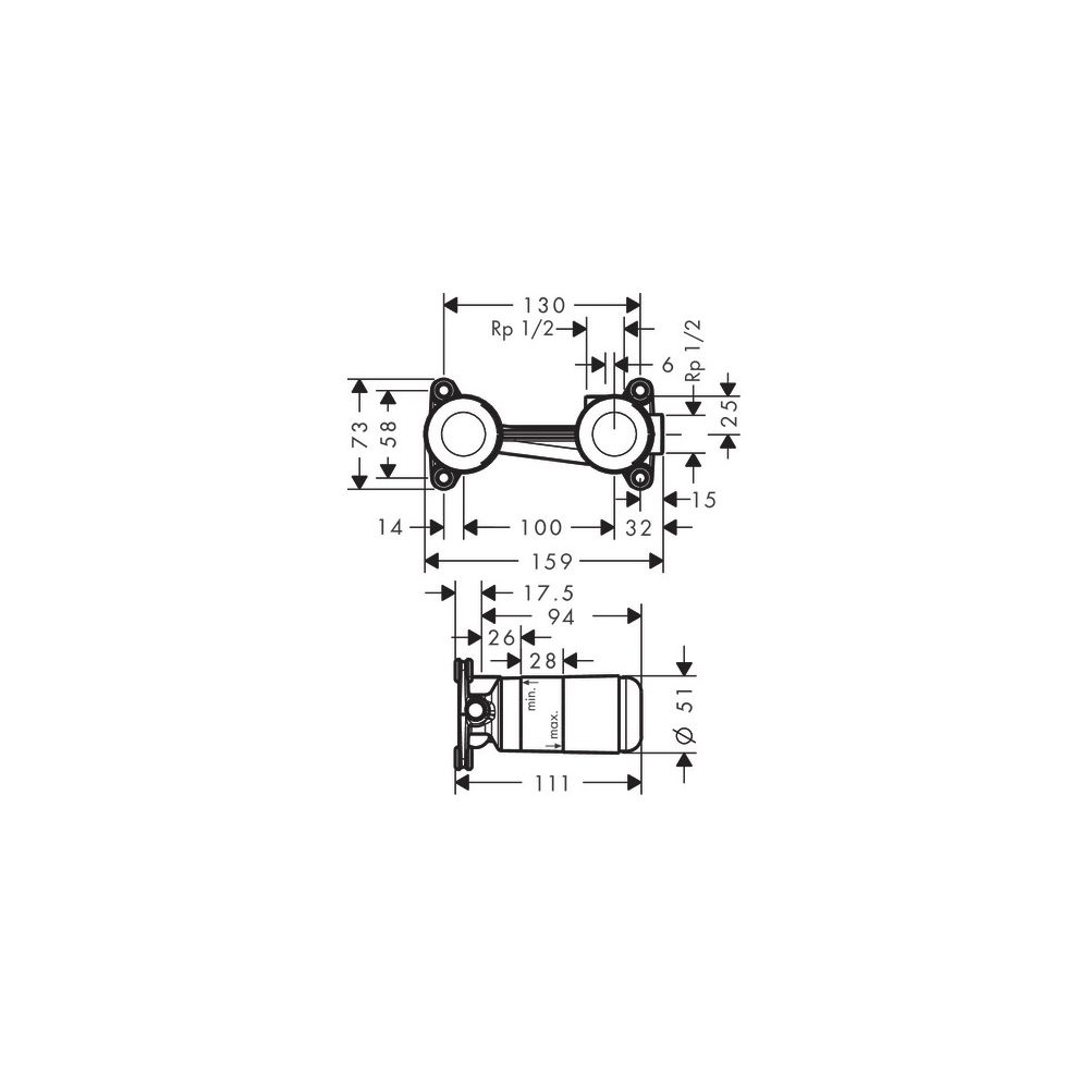 hansgrohe Grundkörper für Einhebel-Waschtischmischer Unterputz DN 15 für Wandmontag... HANSGROHE-13622180 4011097625386 (Abb. 3)