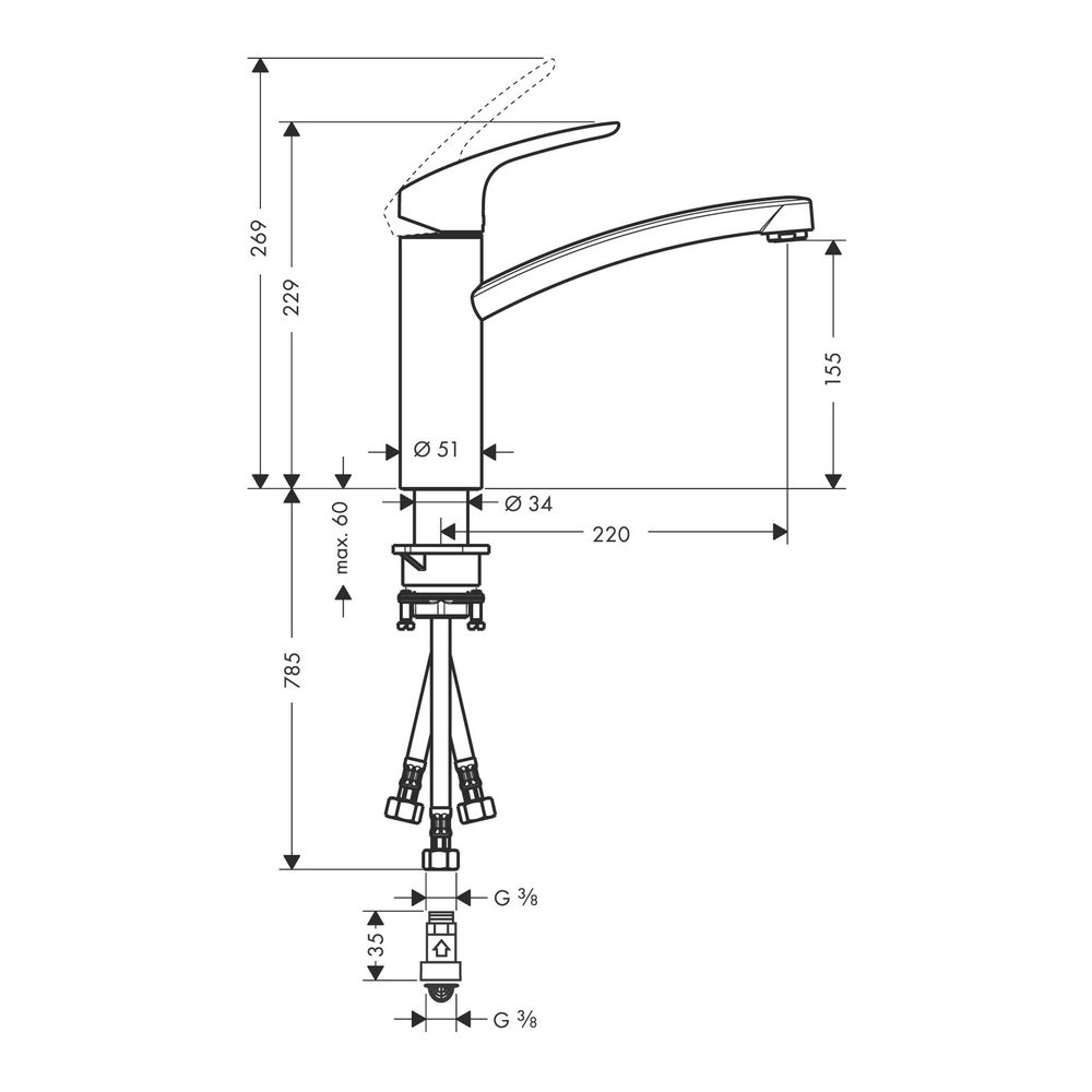hansgrohe Focus M41 Einhebel-Küchenmischer 160mm 5l/min Niederdruck/offene Warmwass... HANSGROHE-31804000 4011097641898 (Abb. 5)