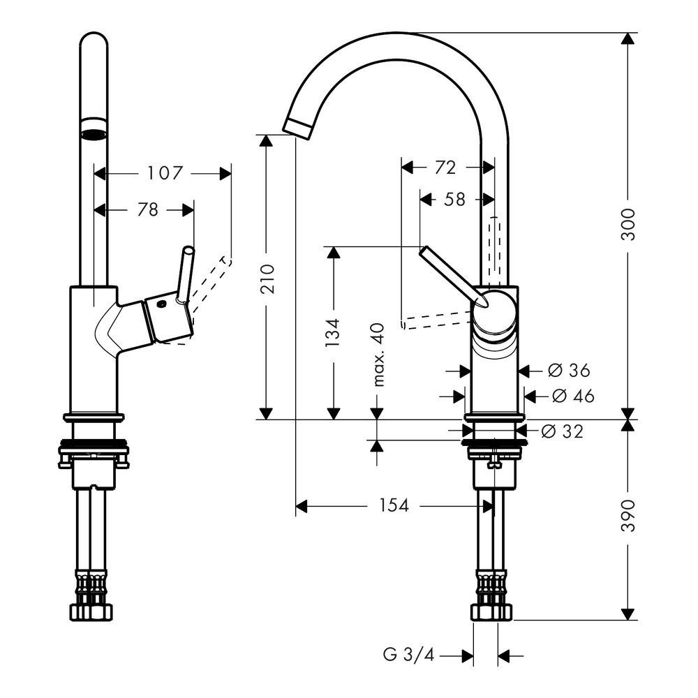 hansgrohe Talis Einhebel-Waschtischmischer 210mm, Chrom mit Schwenkauslauf und Push... HANSGROHE-32082000 4011097634821 (Abb. 2)