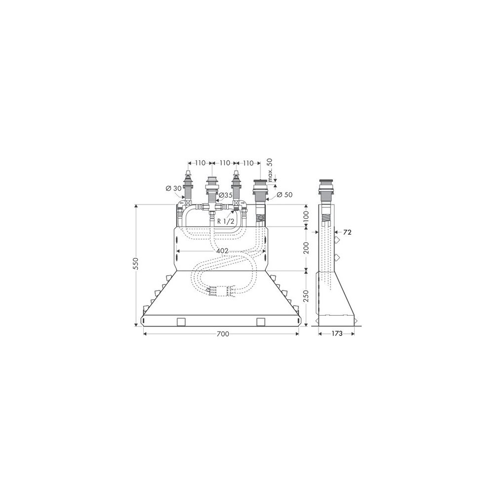 hansgrohe Grundkörper 4-Loch Wannenarmatur für Wannenrandmontage mit Secuflexbox... HANSGROHE-13444180 4011097140841 (Abb. 6)