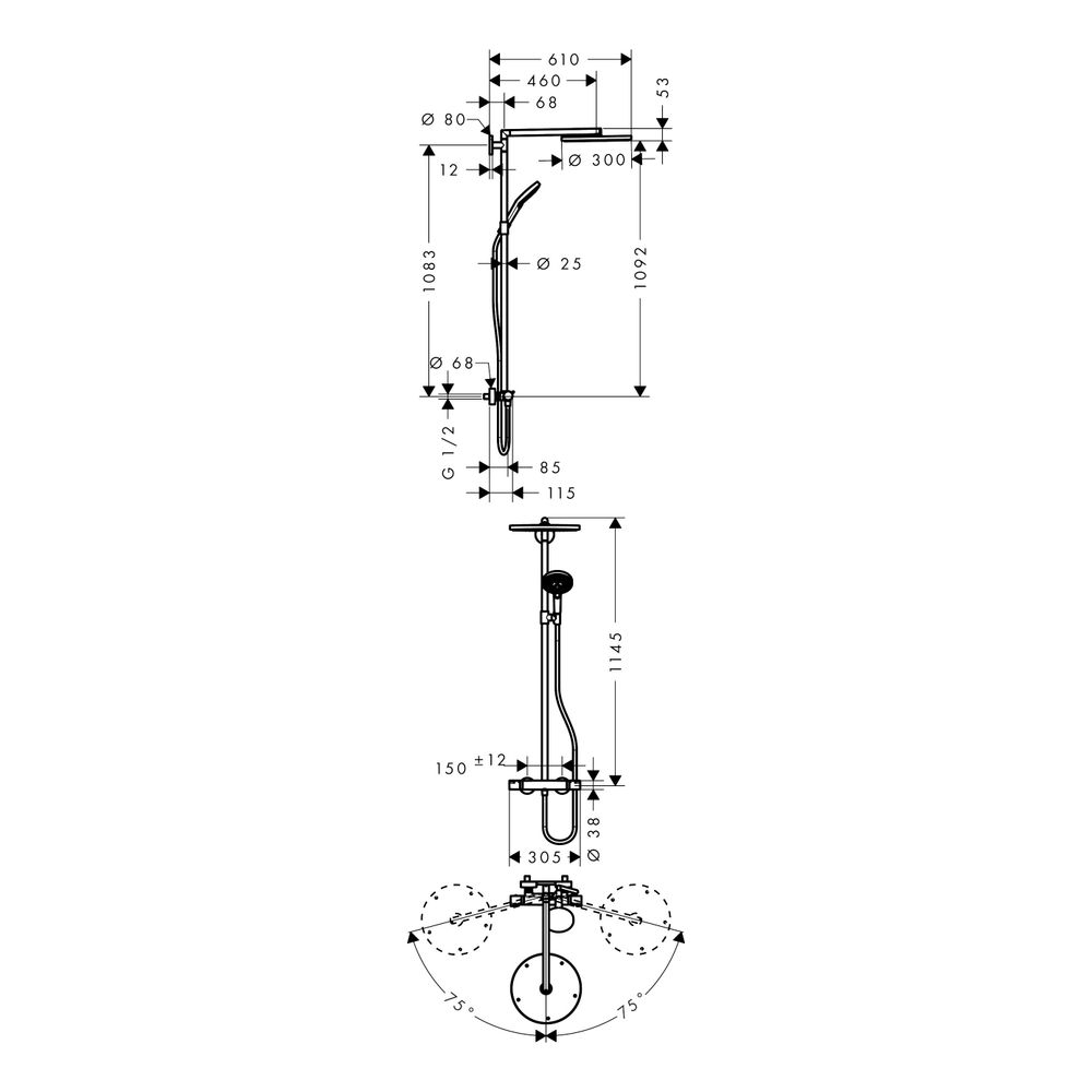 hansgrohe Raindance S Showerpipe 300mm 1jet 16l/min mit Thermostat, Chrom... HANSGROHE-27114000 4011097679587 (Abb. 3)