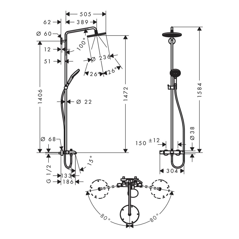 hansgrohe Raindance S Showerpipe 240mm 1jet 20l/min mit Wannenthermostat, Chrom... HANSGROHE-27117000 4011097690124 (Abb. 5)