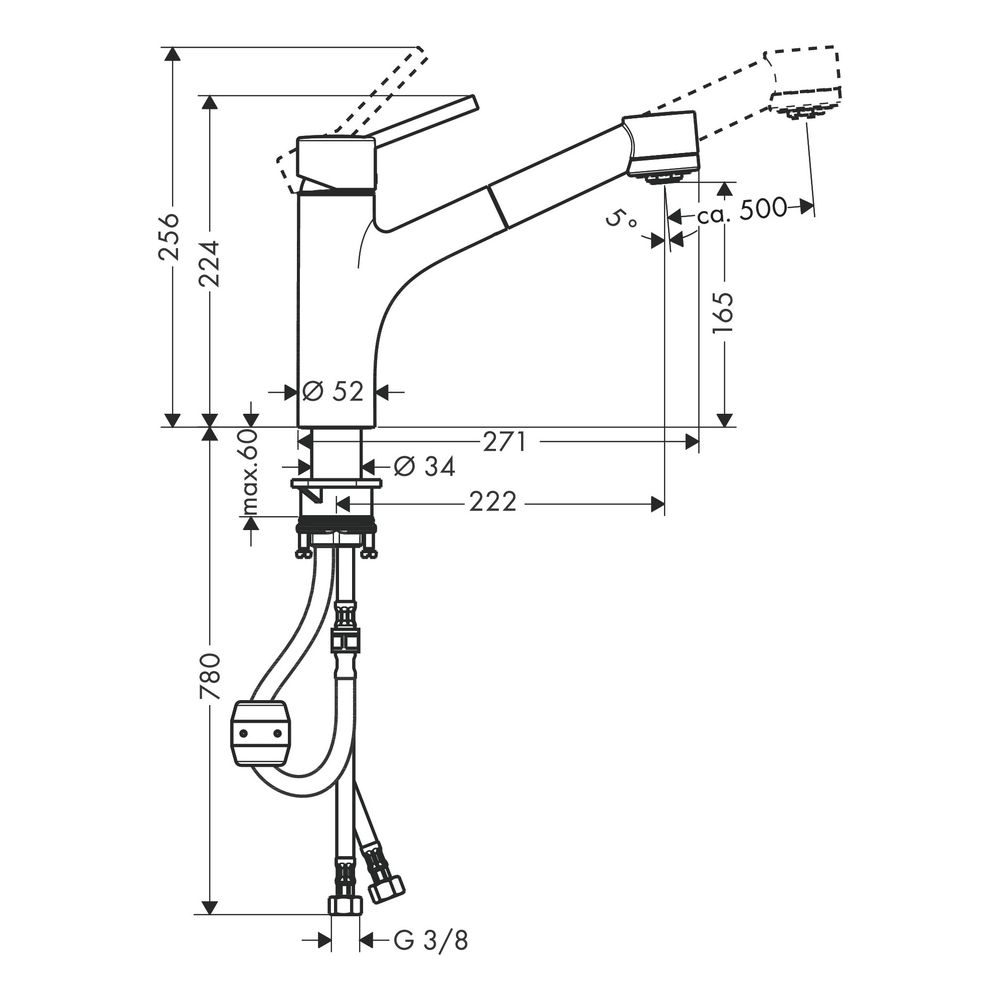 hansgrohe Talis M52, Einhebel-Küchenmischer 170mm 10l/min Chrom, 2jet Ausziehbrause... HANSGROHE-32841000 4011097521565 (Abb. 3)