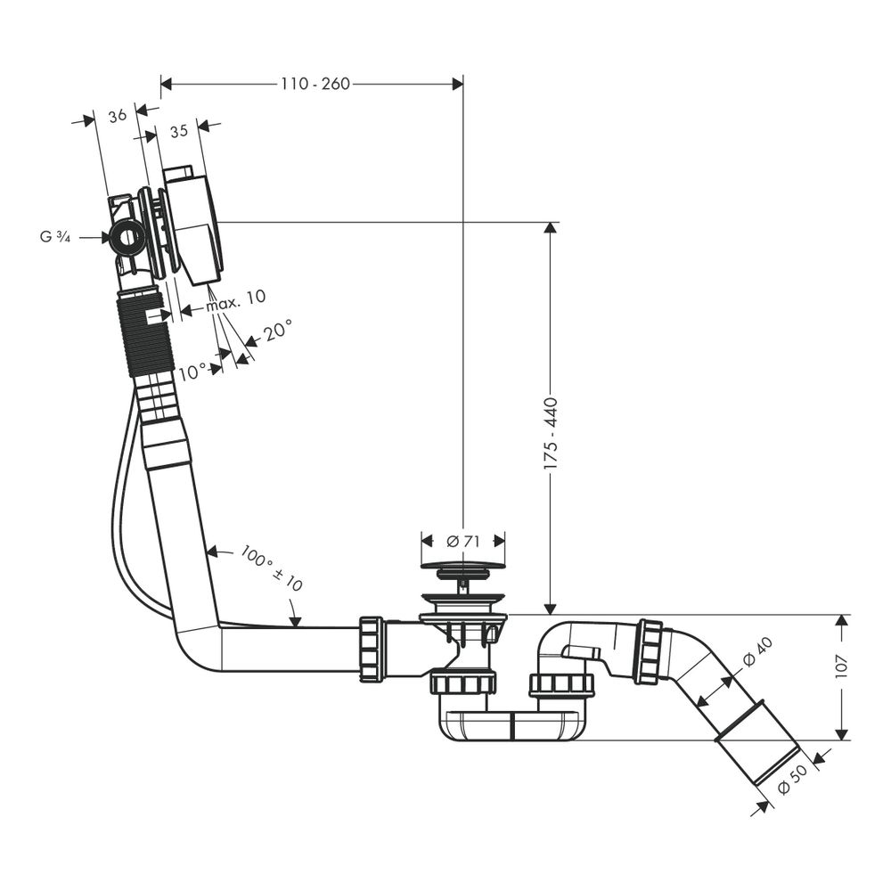 hansgrohe Exafill S Komplettset Wanneneinlauf, Ablauf-, Überlaufgarnitur für Normal... HANSGROHE-58113000 4011097423913 (Abb. 3)