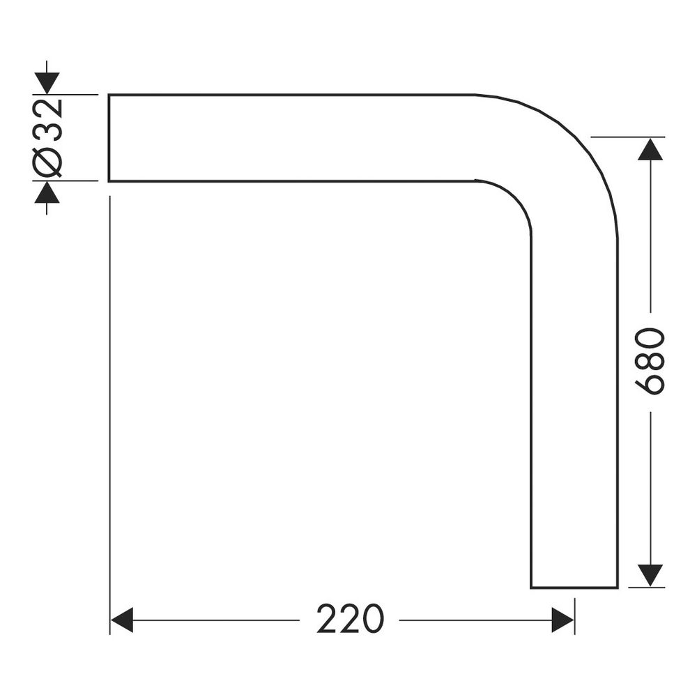 hansgrohe Winkelrohr 90 Grad ohne Bord MS DN 32 220x680mm, Chrom... HANSGROHE-53646000 4011097124384 (Abb. 2)