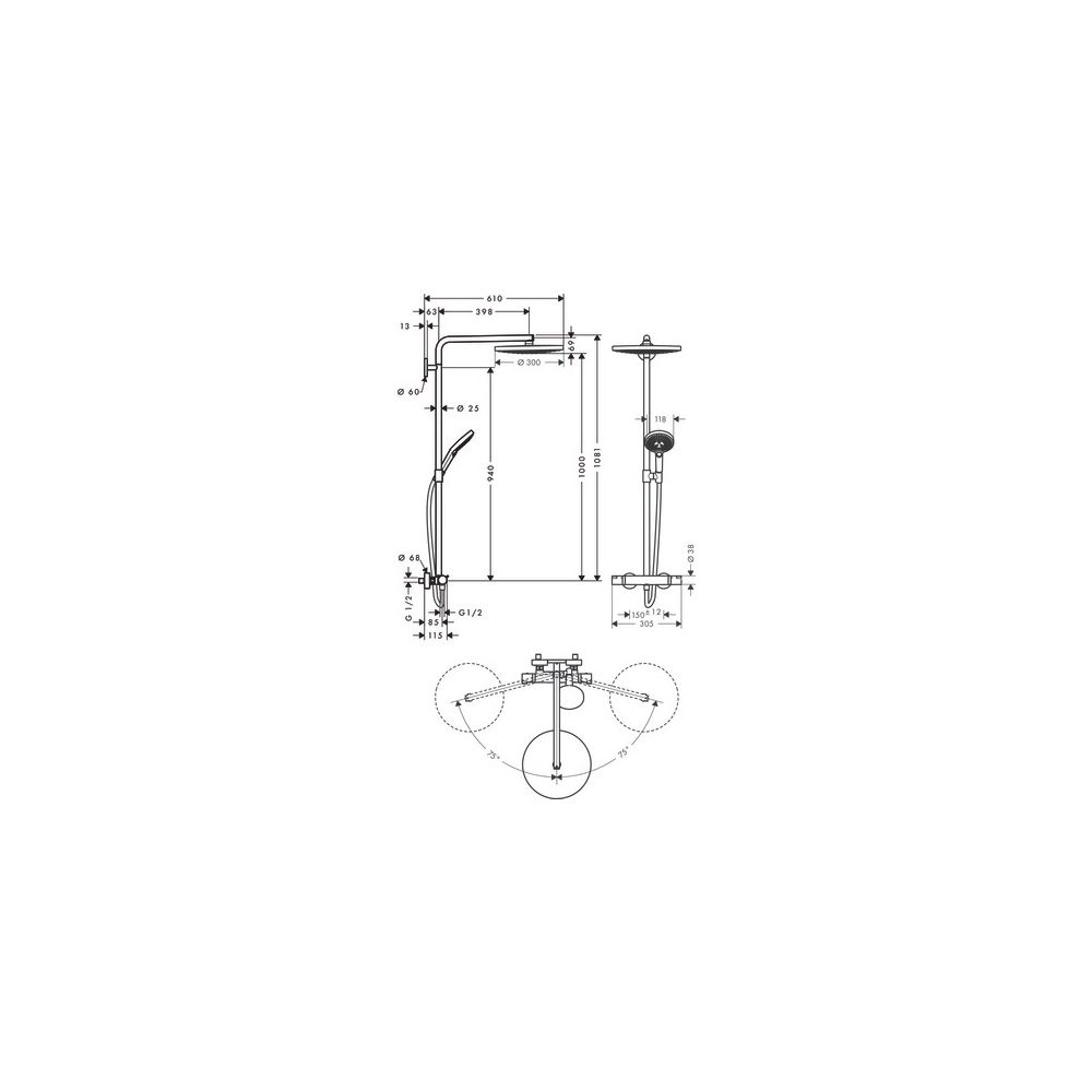 hansgrohe Raindance Select S Showerpipe 300mm 2jet 15l/min mit Thermostat, Chrom... HANSGROHE-27133000 4011097718118 (Abb. 3)