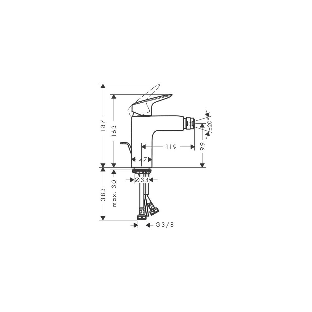 hansgrohe Logis Einhebel-Bidetmischer 100mm 7,2l/min Chrom mit Zugstangen-Garnitur... HANSGROHE-71200000 4011097738444 (Abb. 3)