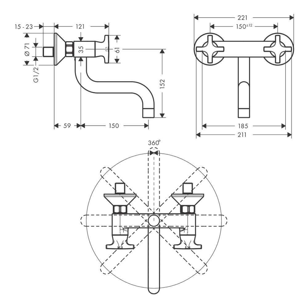 hansgrohe 2-Griff Spültischarmatur Logis M32 Wandmodell 1jet chrom... HANSGROHE-71287000 4011097754017 (Abb. 3)