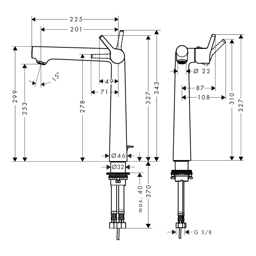 hansgrohe Talis S Einhebel-Waschtischmischer 250mm 5l/min für Aufsatzwaschtische mi... HANSGROHE-72115000 4011097782522 (Abb. 3)