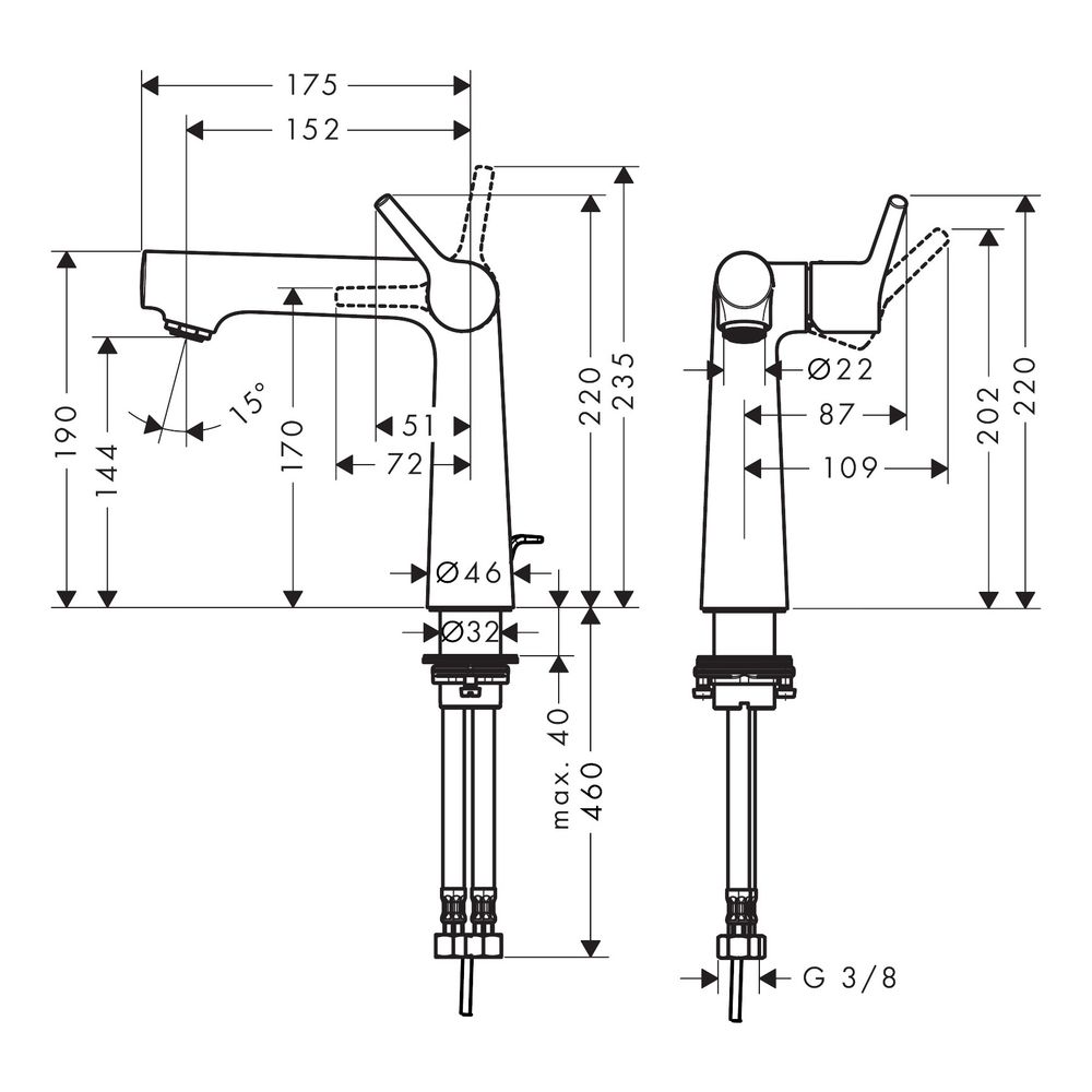 Hansgrohe Talis S Einhebel-Waschtischmischer 140mm 5l/min mit Zugstangen-Garnitur, ... HANSGROHE-72113000 4011097782546 (Abb. 3)