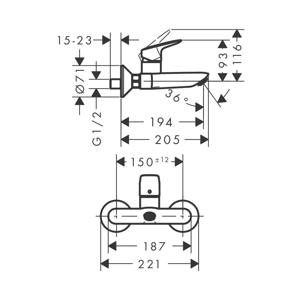 hansgrohe Logis Einhebel-Waschtischmischer Aufputz 5l/min für Wandmontage, Chrom... HANSGROHE-71225000 4011097769981 (Abb. 3)
