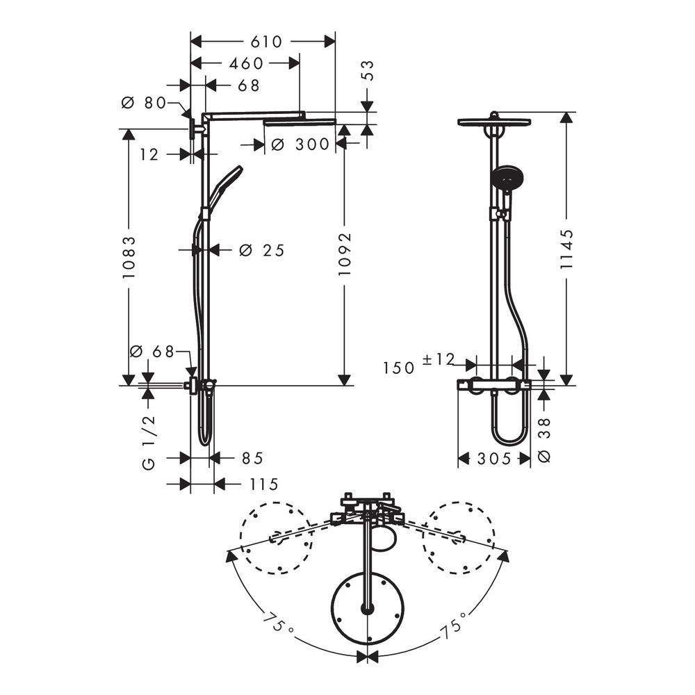 hansgrohe Raindance S Showerpipe 300mm 1jet 16l/min mit Thermostat, Chrom... HANSGROHE-27114000 4011097679587 (Abb. 4)