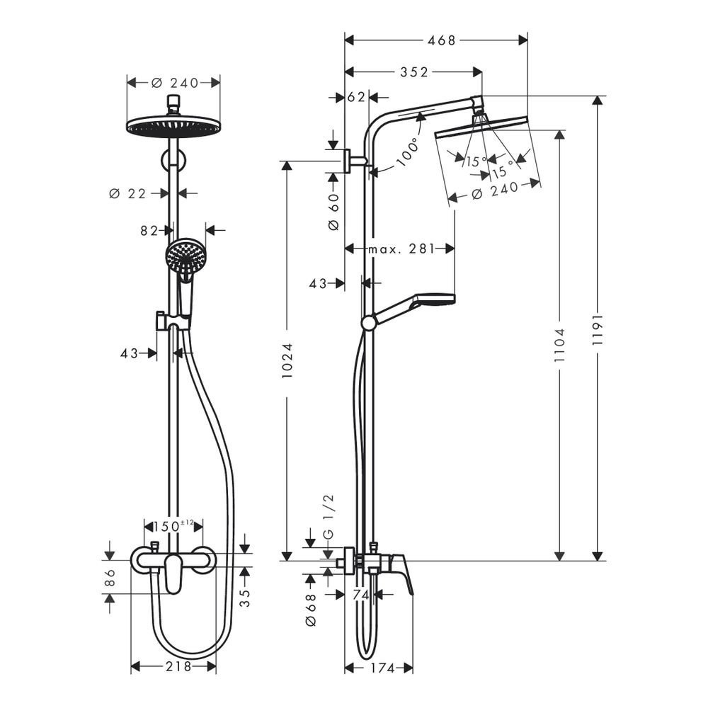 hansgrohe Crometta S Showerpipe 240mm 1jet 15l/min mit Einhebelmischer, Chrom... HANSGROHE-27269000 4011097775920 (Abb. 3)