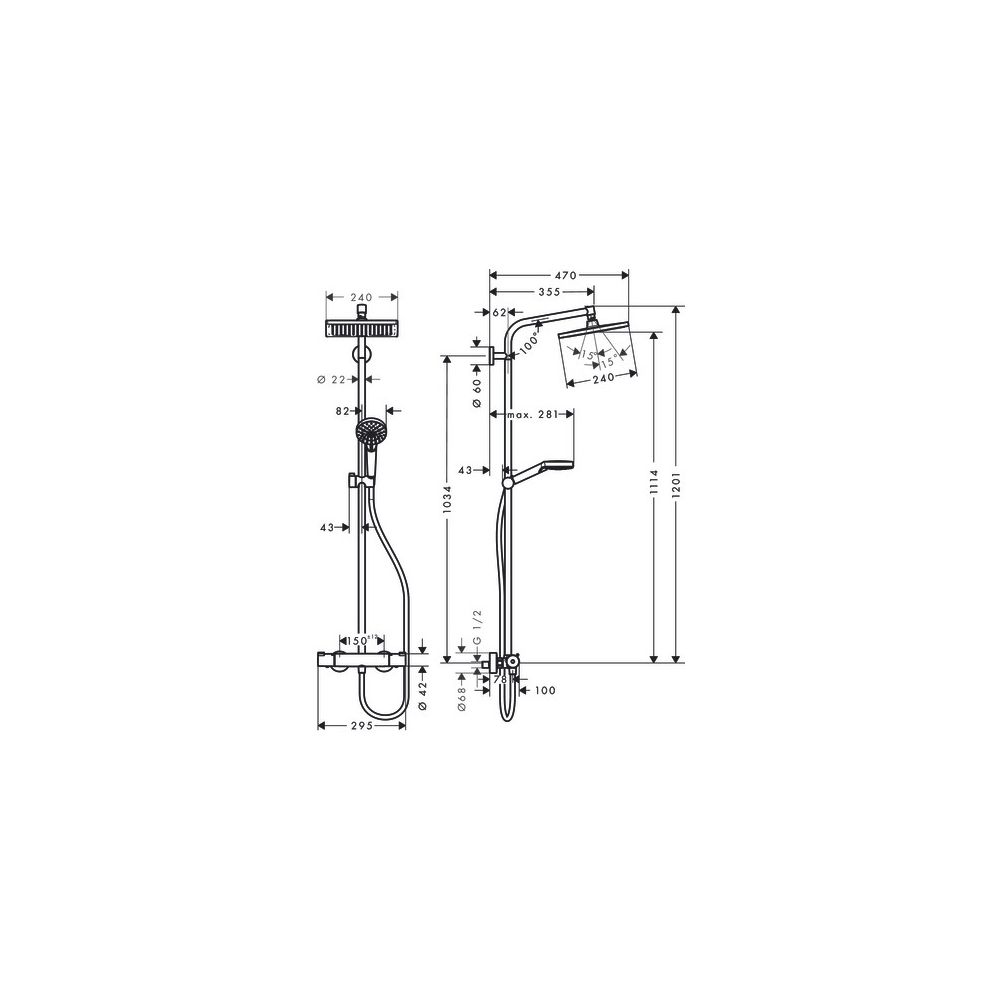 hansgrohe Crometta E Showerpipe 240mm 1jet 6,7l/min EcoSmart mit Thermostat, Chrom... HANSGROHE-27281000 4011097775890 (Abb. 3)