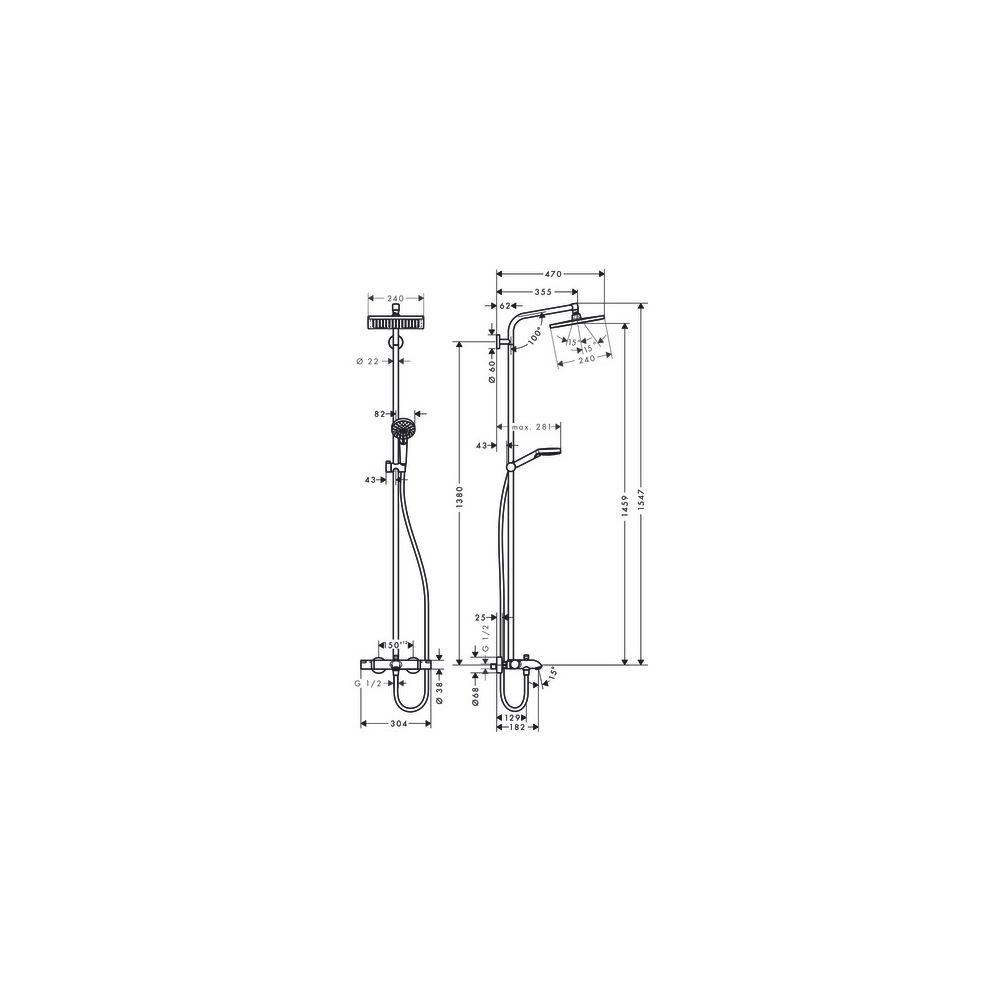 hansgrohe Crometta E Showerpipe 240mm 1jet 19,5l/min mit Wannenthermostat, Chrom... HANSGROHE-27298000 4011097801681 (Abb. 4)