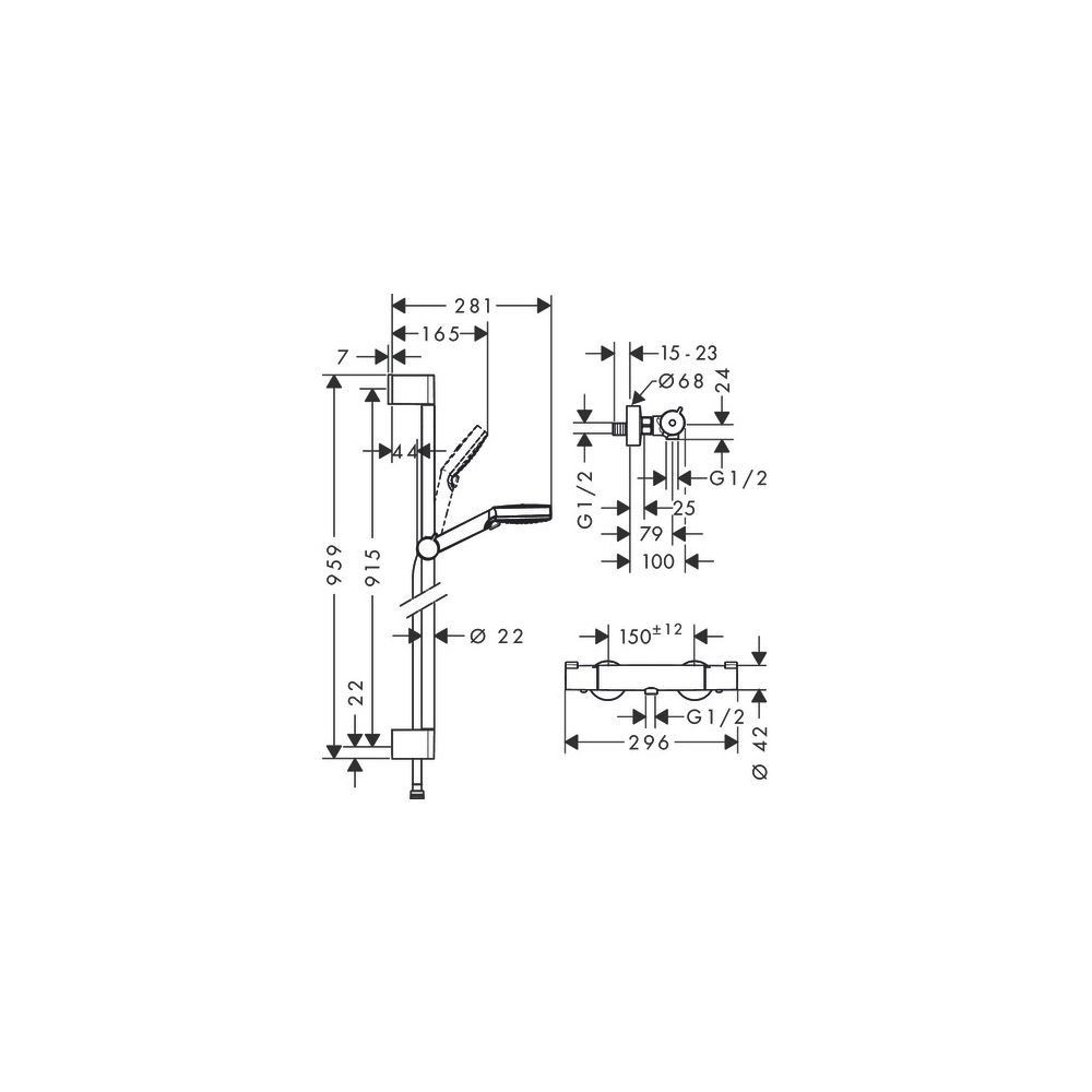 hansgrohe Crometta Brausesystem Aufputz Vario mit Ecostat 1001 CL Thermostat, Braus... HANSGROHE-27813400 4011097803272 (Abb. 3)