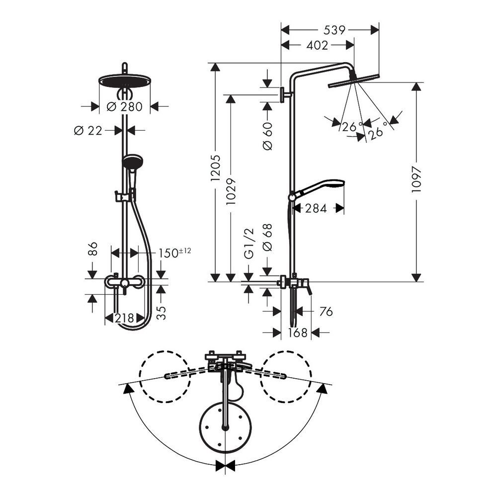 hansgrohe Croma Select S Showerpipe 280mm 1jet 15l/min mit Einhebelmischer, Chrom... HANSGROHE-26791000 4011097801704 (Abb. 6)