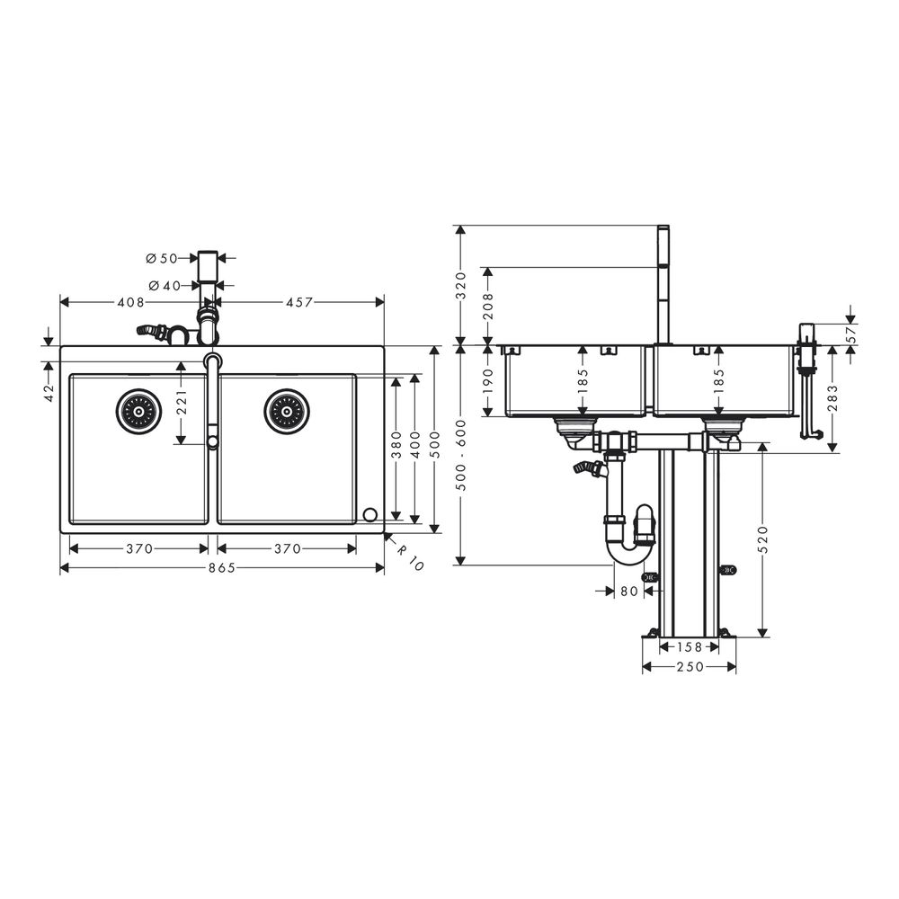 hansgrohe Spülencombi 370x370 C71-F765-10 ST edelstahl-optik... HANSGROHE-43203800 4059625025499 (Abb. 4)