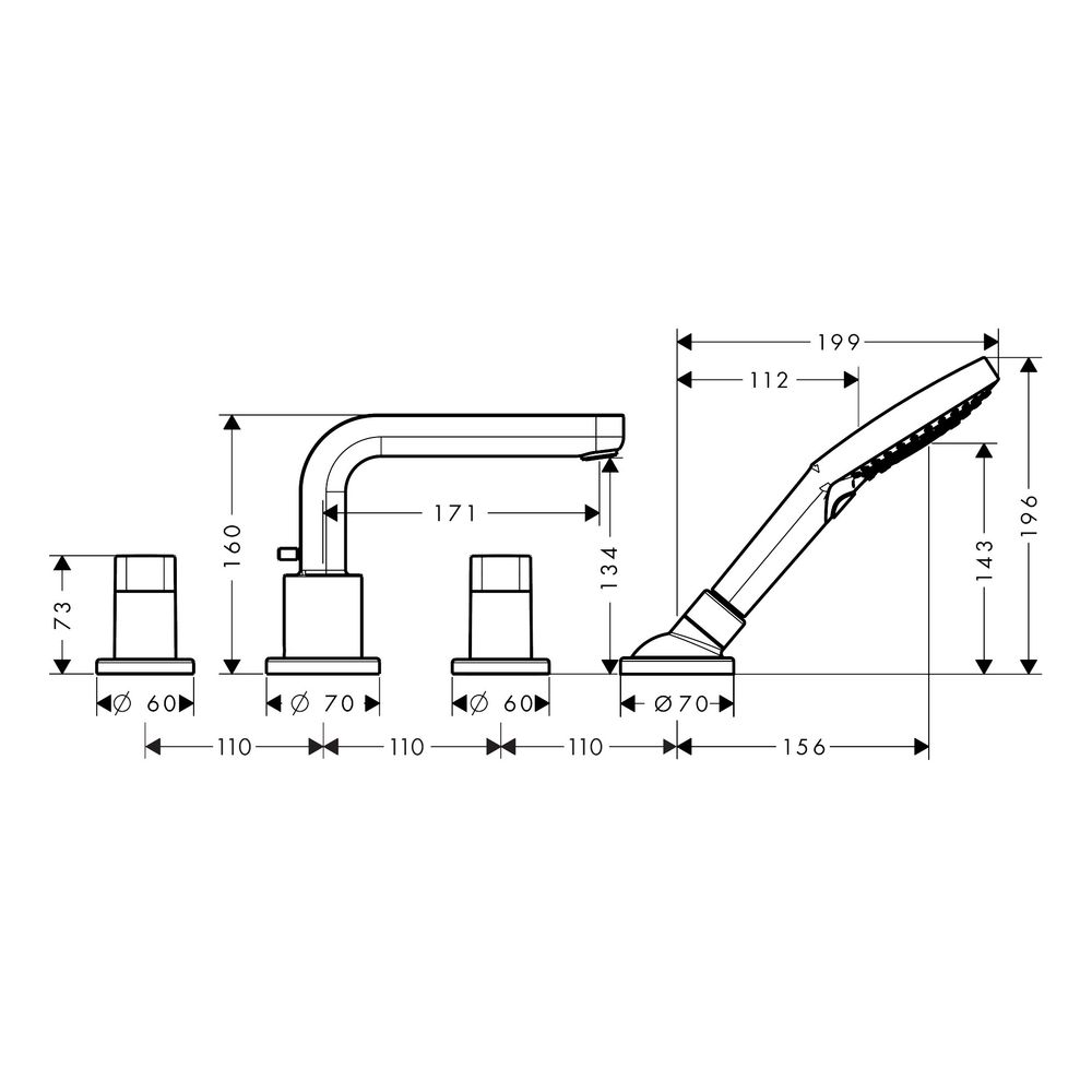 hansgrohe 4-Loch Wannenarmatur Metris S Fertigset chrom Wannenrandmontage... HANSGROHE-31446000 4011097641126 (Abb. 5)