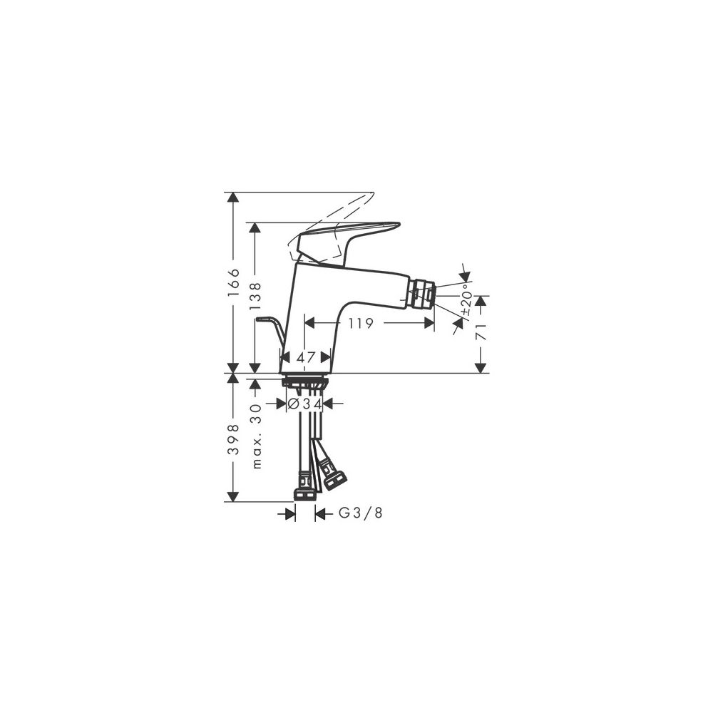 hansgrohe Logis Einhebel-Bidetmischer 70mm 7,2l/min Chrom mit Zugstangen-Garnitur... HANSGROHE-71204000 4011097753836 (Abb. 3)