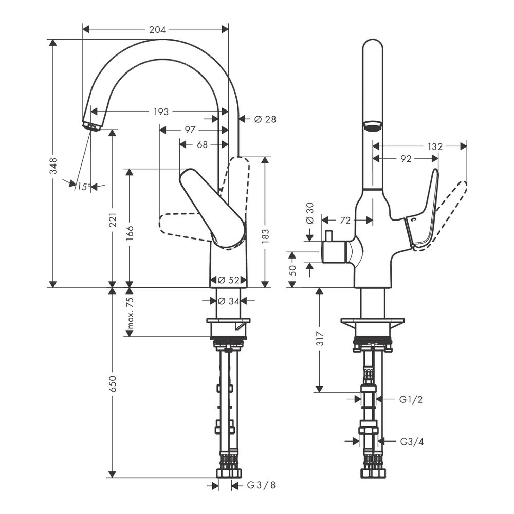 hansgrohe Focus M42 Einhebel-Küchenmischer 220mm 10l/min Geräteabsperrventil, 1jet,... HANSGROHE-71803000 4059625085066 (Abb. 3)
