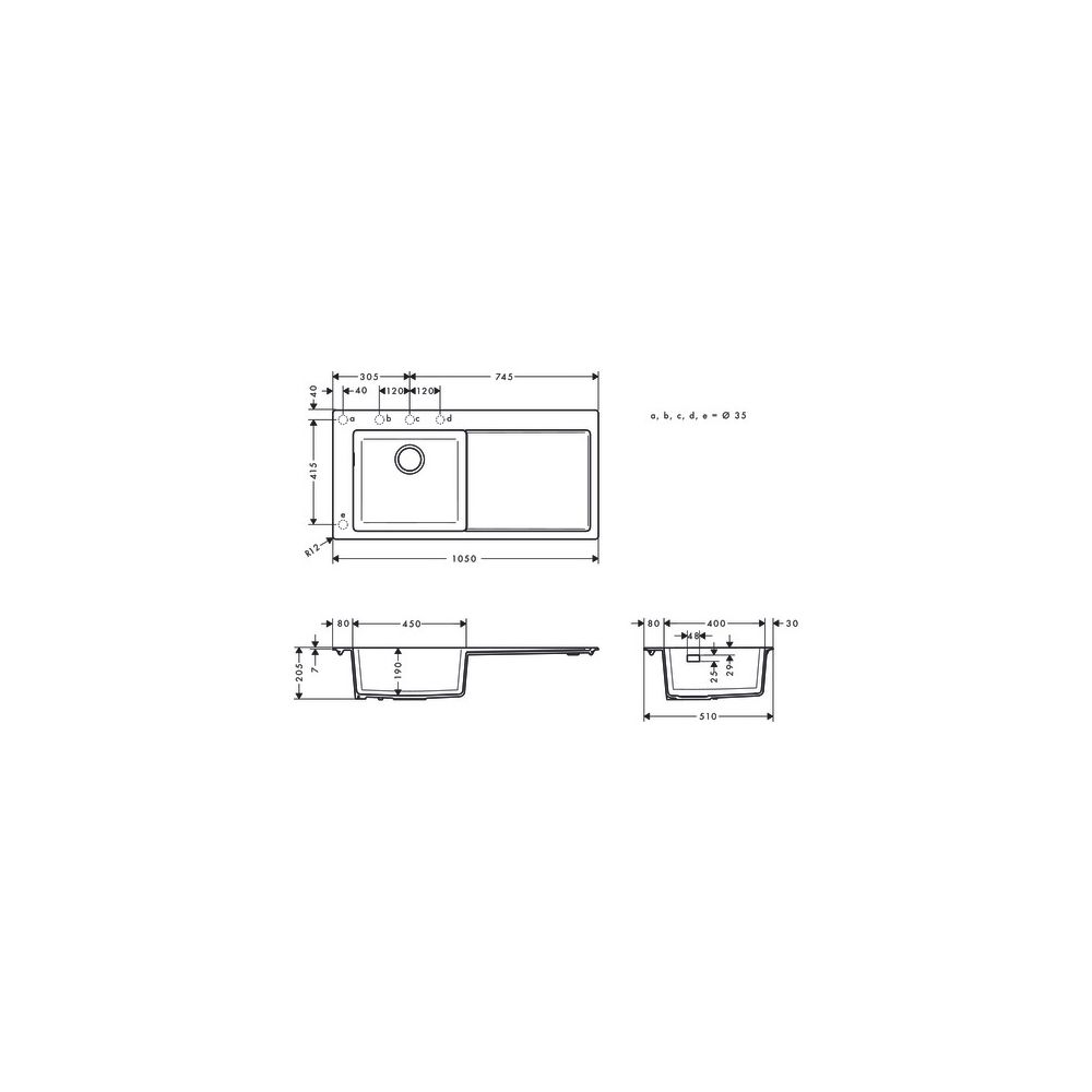 hansgrohe Einbauspüle S51 S5110-F450450 mit Abtropffläche rechts, Steingrau... HANSGROHE-43330290 4059625173565 (Abb. 3)