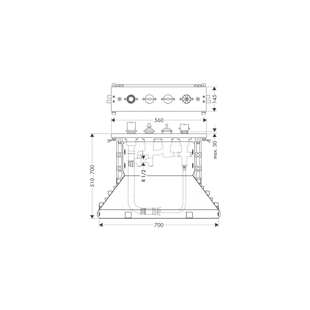 Hansgrohe AXOR Grundkörper für 4-Loch Fliesenrandarmatur, Thermostat, DN 15, 1,10m ... HANSGROHE-15483180 4059625077580 (Abb. 3)