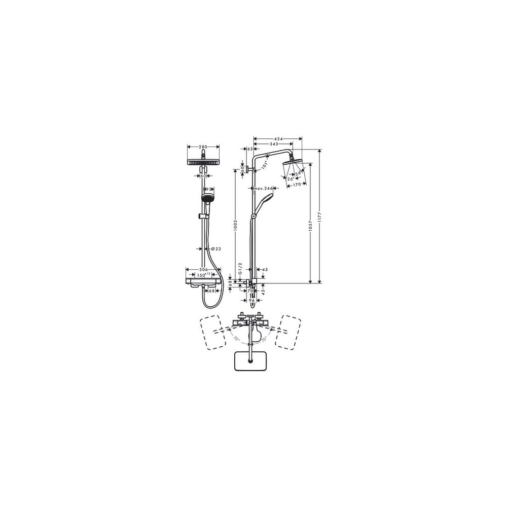 hansgrohe Croma E Showerpipe 280mm 1jet 15l/min mit Thermostat Ecostat E, Chrom... HANSGROHE-27630000 4059625196052 (Abb. 3)