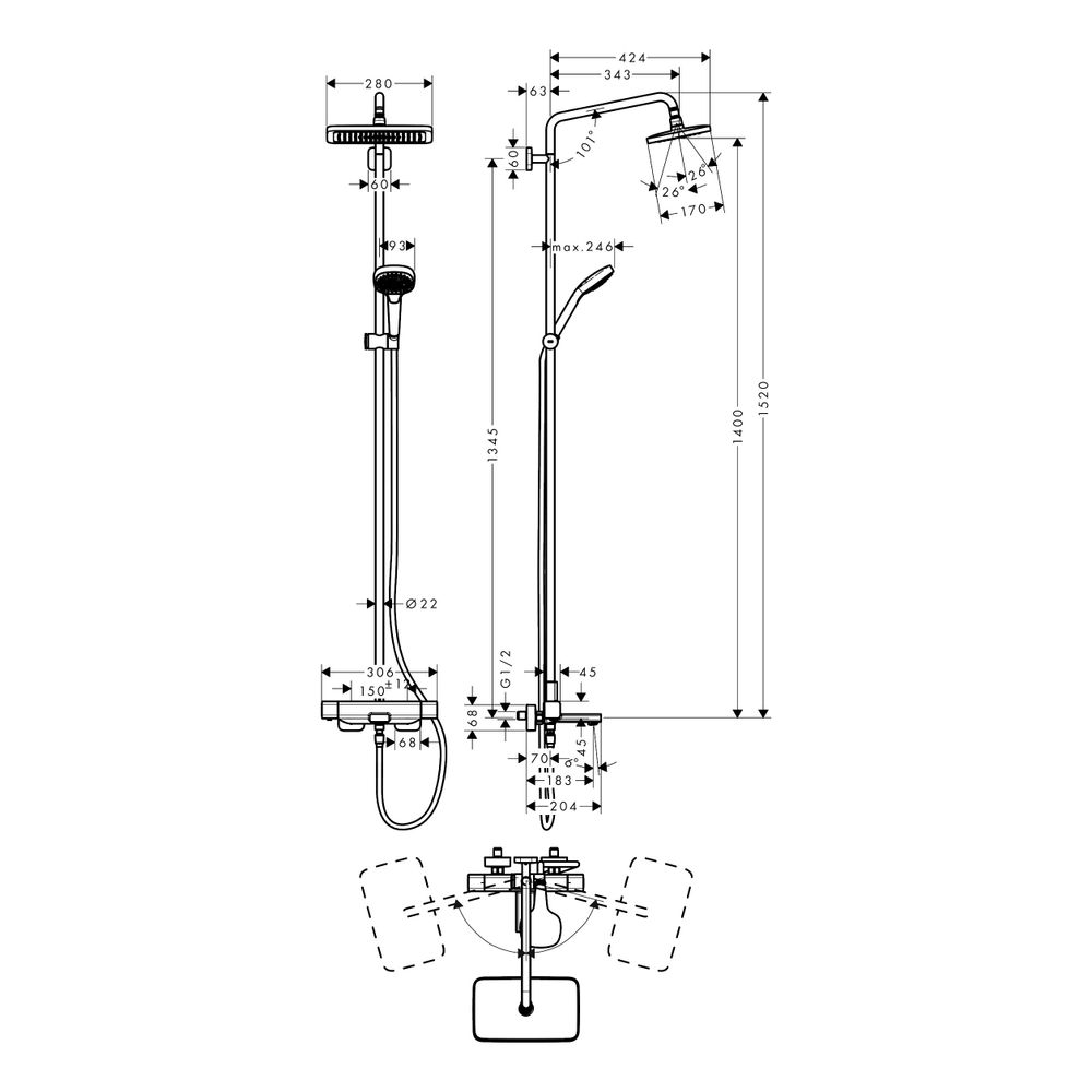 hansgrohe Croma E Showerpipe 280mm 1jet 20,3l/min mit Wannenthermostat, Chrom... HANSGROHE-27687000 4059625196038 (Abb. 3)