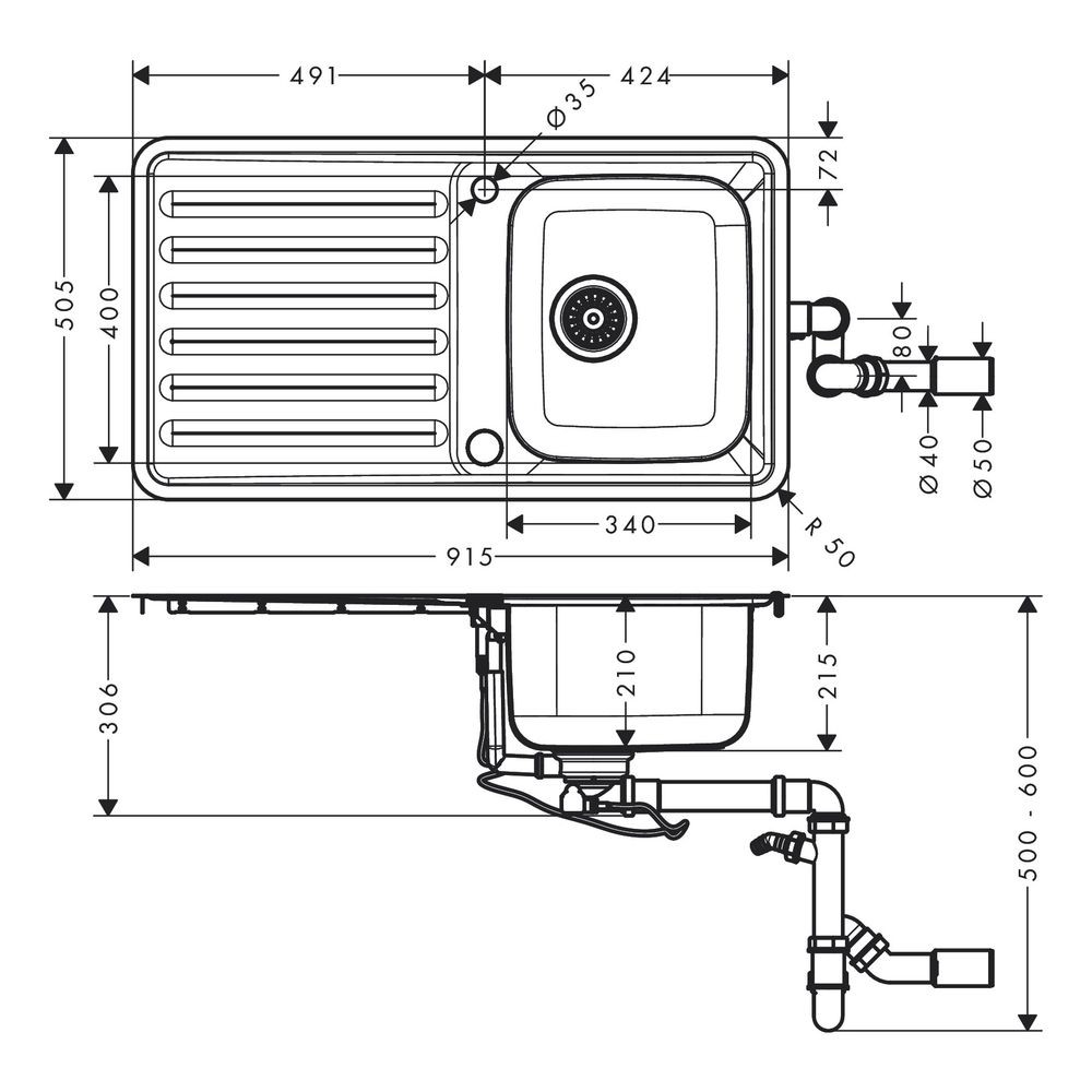 hansgrohe Einbauspüle 340 mit Abtropffläche S4113-F340... HANSGROHE-43337800 4059625217481 (Abb. 3)