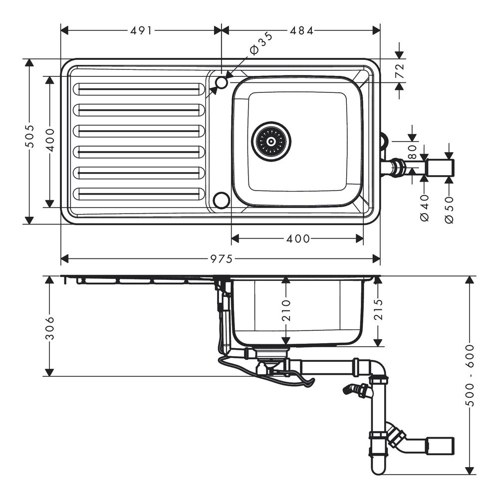 hansgrohe Einbauspüle 400 mit Abtropffläche S4113-F400... HANSGROHE-43338800 4059625217474 (Abb. 3)