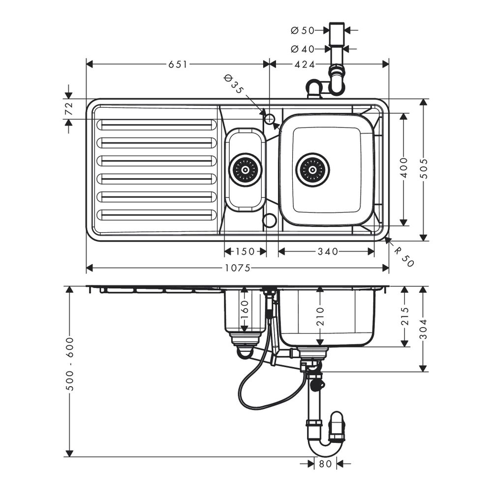 hansgrohe Einbauspüle 340x150 mit Abtropffläche S4113-F540... HANSGROHE-43339800 4059625217467 (Abb. 3)