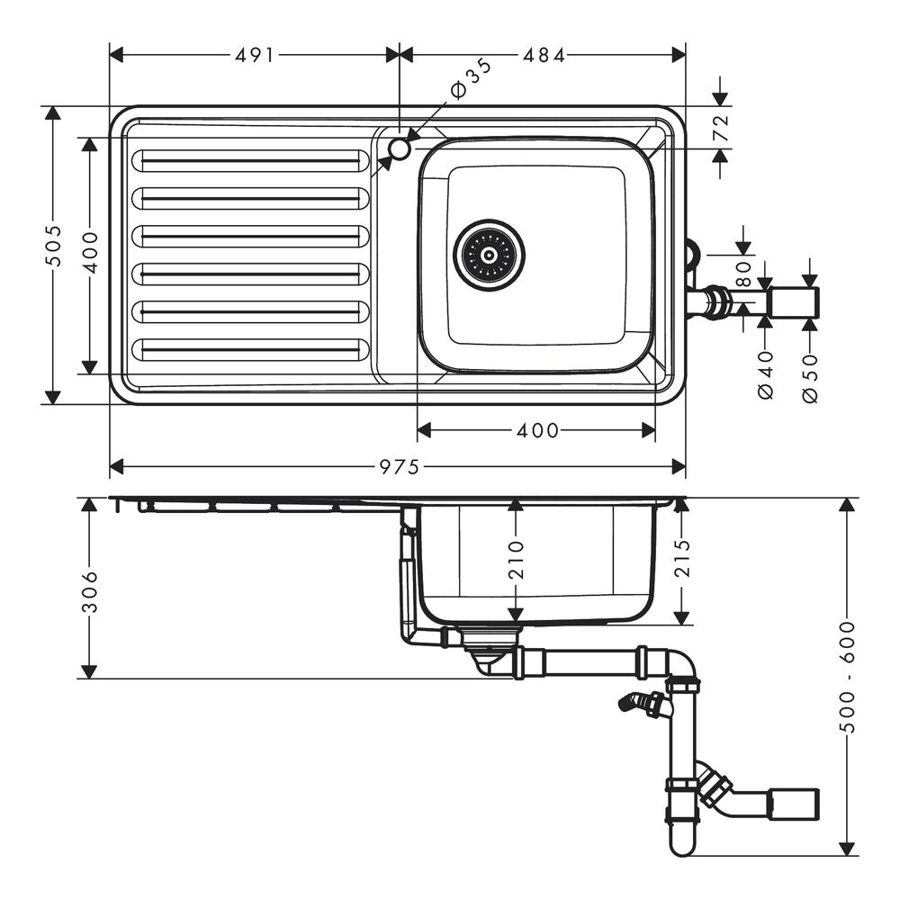 hansgrohe Einbauspüle 400 mit Abtropffläche S4111-F400... HANSGROHE-43341800 4059625217443 (Abb. 3)