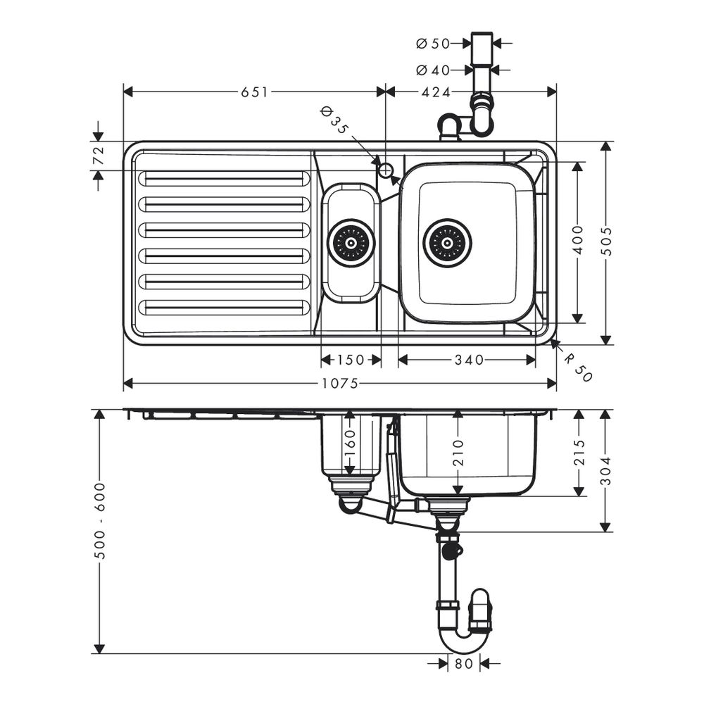 hansgrohe Einbauspüle 340x150 mit Abtropffläche S4111-F540... HANSGROHE-43342800 4059625217436 (Abb. 3)