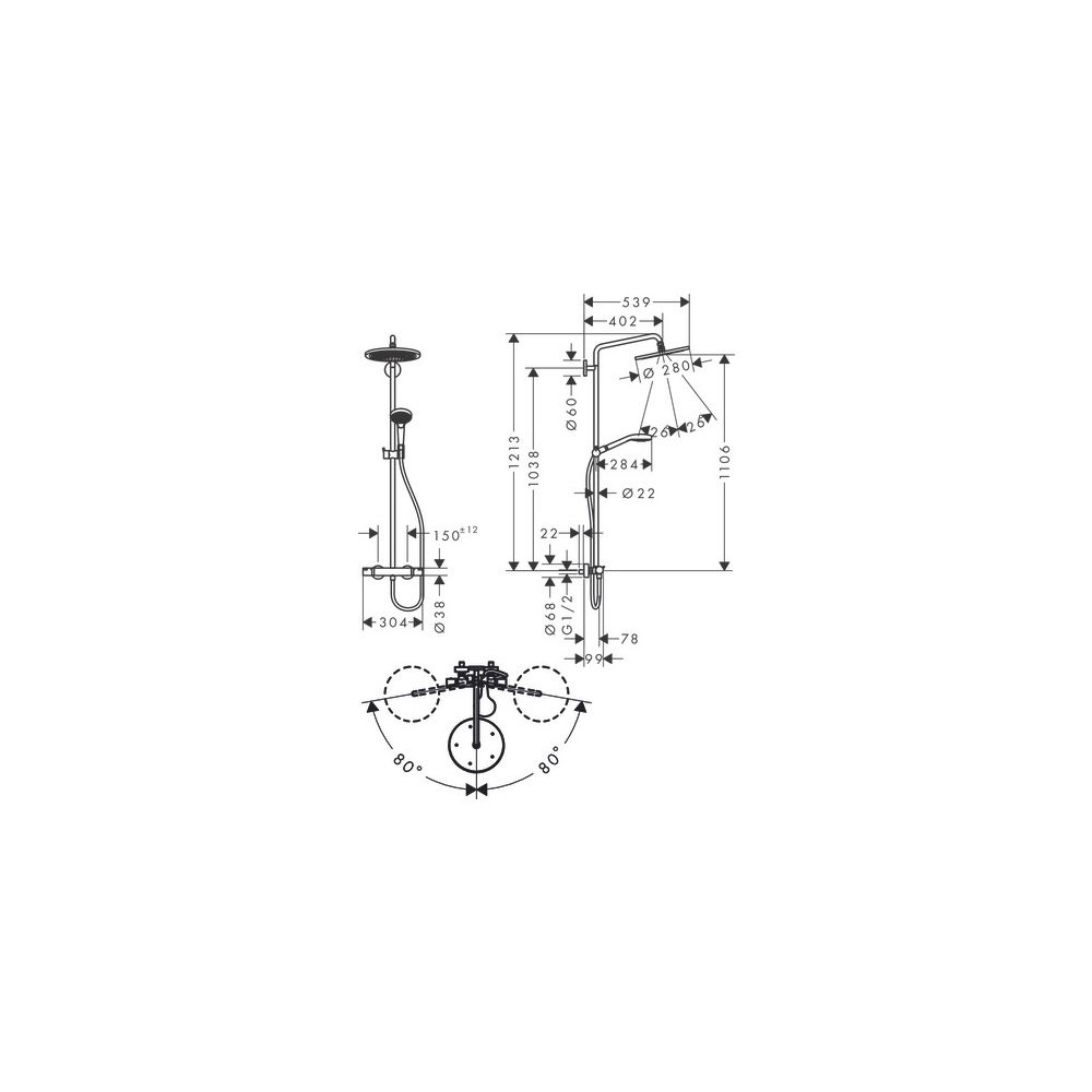 hansgrohe Croma Select S Showerpipe 280mm 1jet 15l/min Mattweiß mit Thermostat, Han... HANSGROHE-26890700 4059625265949 (Abb. 3)