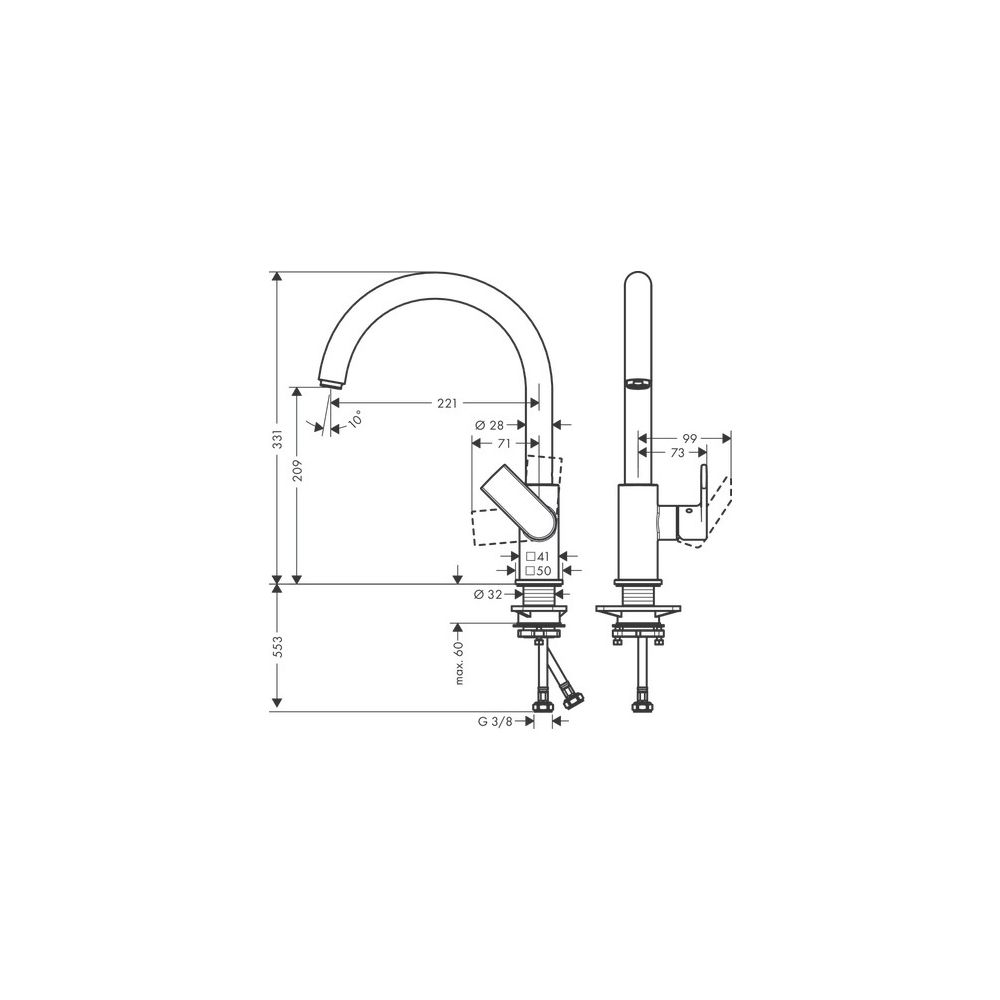 hansgrohe Vernis Shape M35, Einhebel-Küchenmischer 210mm 11,1l/min 1jet, Chrom... HANSGROHE-71871000 4059625321355 (Abb. 3)