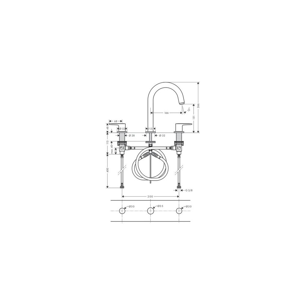 hansgrohe Vernis Blend 3-Loch Waschtischarmatur mit Zugstangen-Garnitur, Chrom... HANSGROHE-71553000 4059625325407 (Abb. 3)