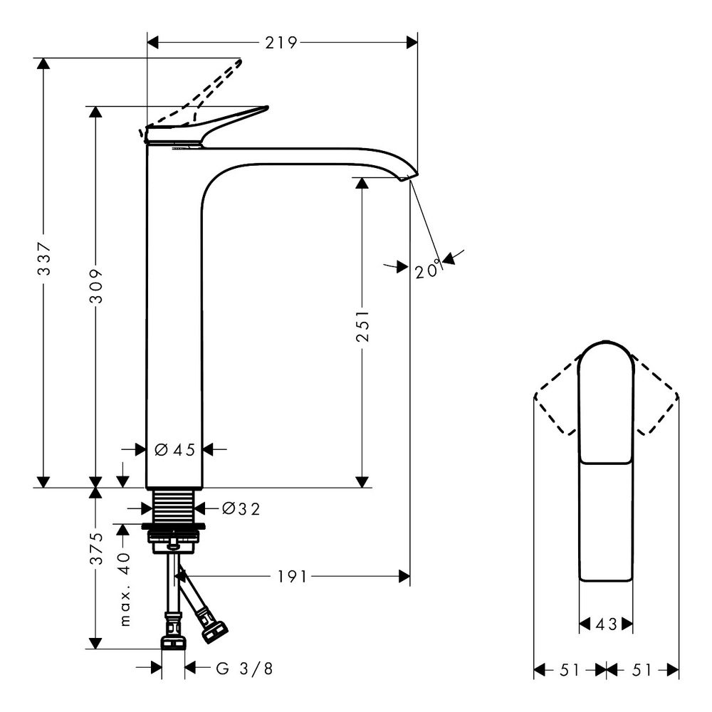 hansgrohe Vivenis Einhebel-Waschtischmischer 250mm 5l/min Mattschwarz für Aufsatzwa... HANSGROHE-75042670 4059625335468 (Abb. 3)