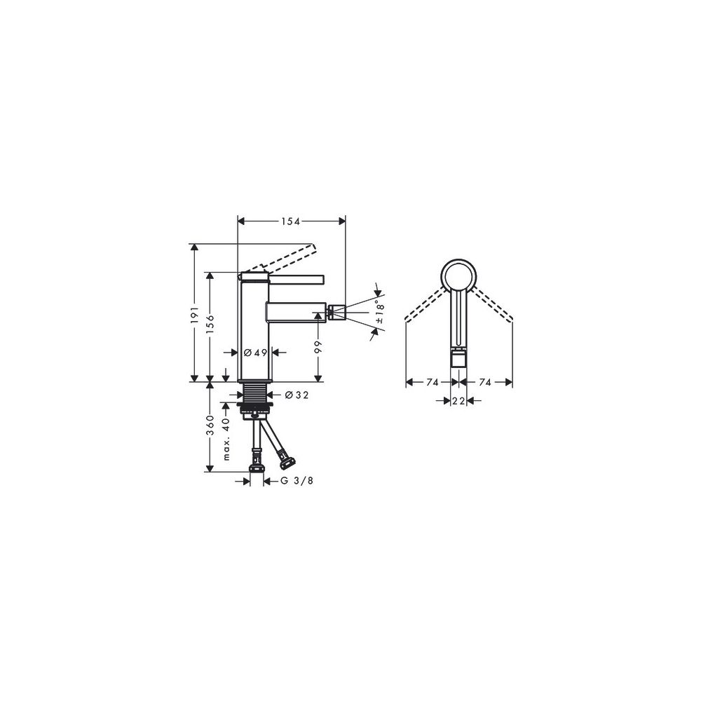 hansgrohe Finoris Einhebel-Bidetmischer 7,5l/min mit Push-Open Garnitur, Mattschwar... HANSGROHE-76200670 4059625336816 (Abb. 4)