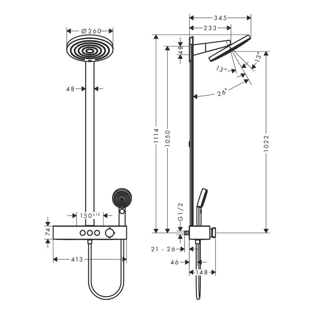 hansgrohe Pulsify S Showerpipe 260mm 2jet 7,5l/min EcoSmart, Mattschwarz mit Shower... HANSGROHE-24241670 4059625358351 (Abb. 3)