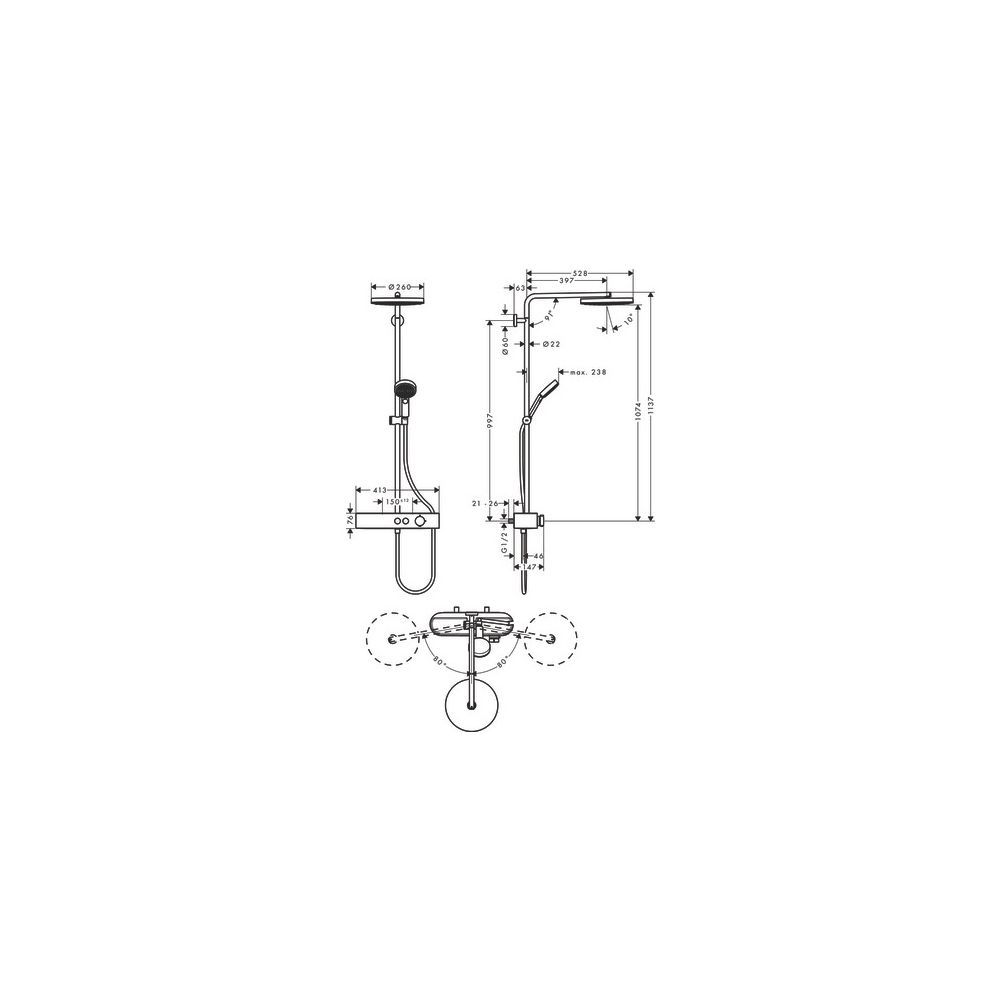 hansgrohe Pulsify S Showerpipe 260mm 1jet 7,5l/min EcoSmart Chrom mit ShowerTablet ... HANSGROHE-24221000 4059625358290 (Abb. 3)