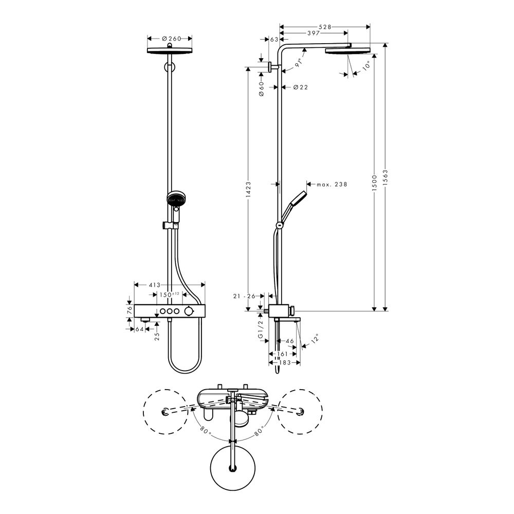 hansgrohe Pulsify S Showerpipe 260mm 1jet 21,8l/min Chrom mit Wannenthermostat Show... HANSGROHE-24230000 4059625358306 (Abb. 3)