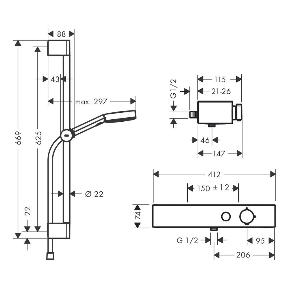 hansgrohe Pulsify Select S Brausesystem 105mm 3jet Relaxation, ShowerTablet 400, Br... HANSGROHE-24260000 4059625368268 (Abb. 3)