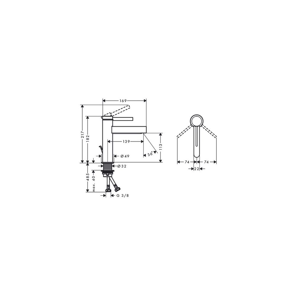 hansgrohe Finoris Waschtischmischer 110mm 5l/min mit Zugstangen-Garnitur, Mattschwa... HANSGROHE-76020670 4059625334423 (Abb. 3)