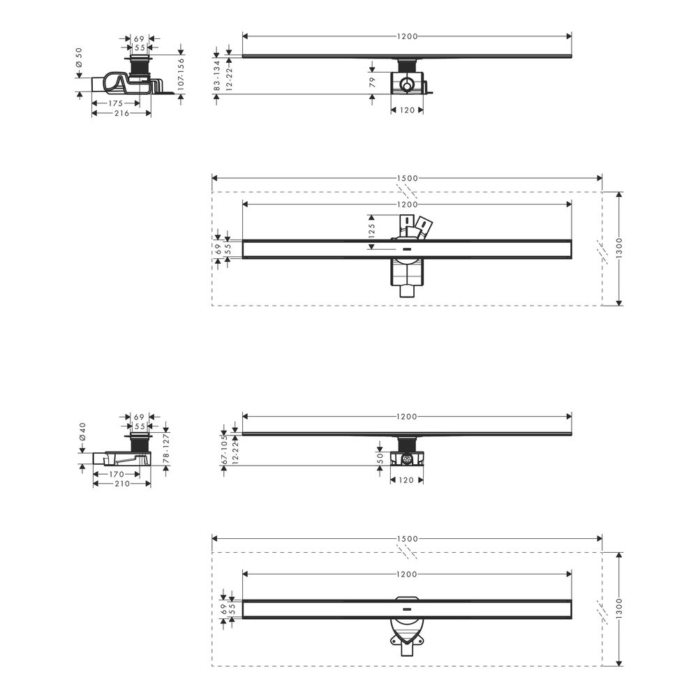 hansgrohe RainDrain Allround Komplettset Duschrinne 1200mm für Standard-/flache Ins... HANSGROHE-56190800 4059625429754 (Abb. 6)