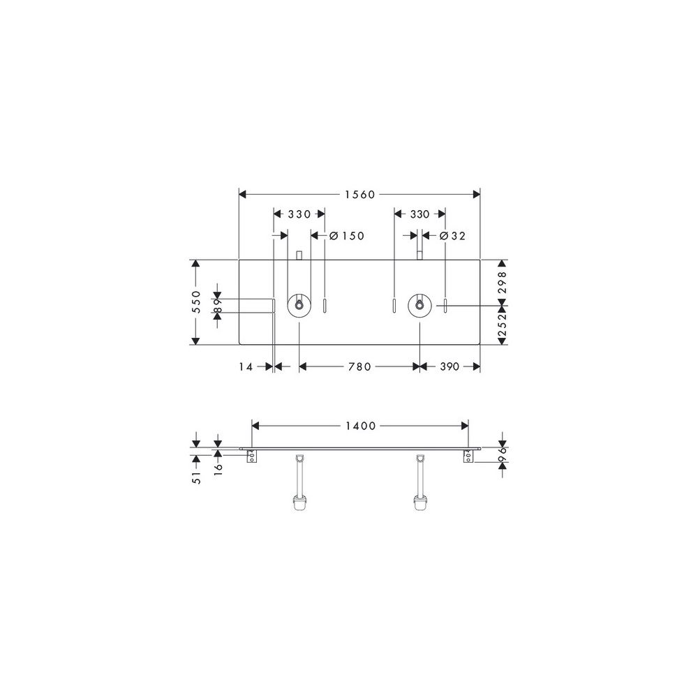 hansgrohe Xelu Q Konsole 1560x550mm Diamantgrau Matt, 2 Ausschnitten für Aufsatzwas... HANSGROHE-54119910 4059625457665 (Abb. 3)