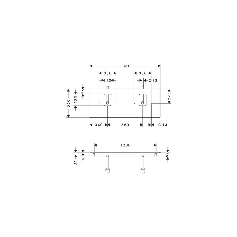 Hansgrohe Xelu Q Konsole 1360x550mm, 2 Ausschnitte für Aufsatzwaschtisch, Hahnloch,... HANSGROHE-54125050 4059625457856 (Abb. 3)