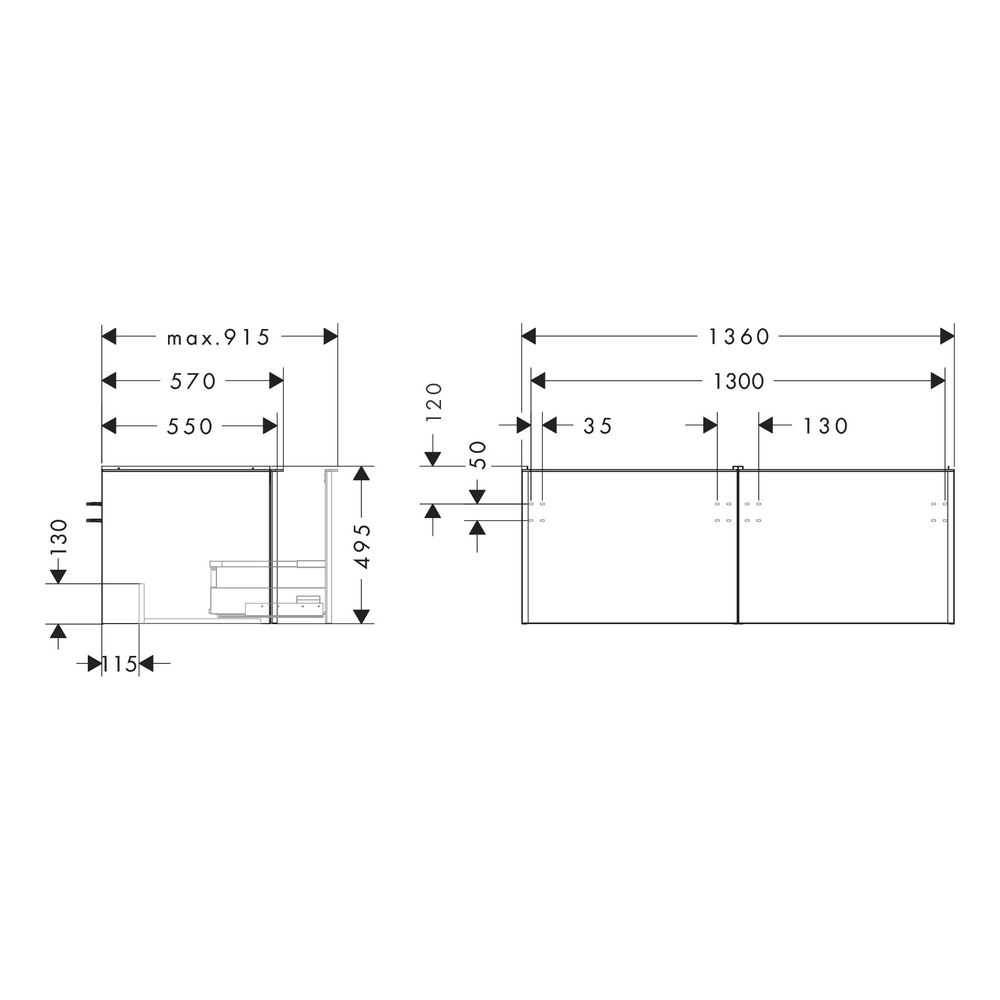 hansgrohe Xelu Q Waschtischunterschrank Weiß Hochglanz 1360x550mm, Griff Mattschwar... HANSGROHE-54066670 4059625456361 (Abb. 3)