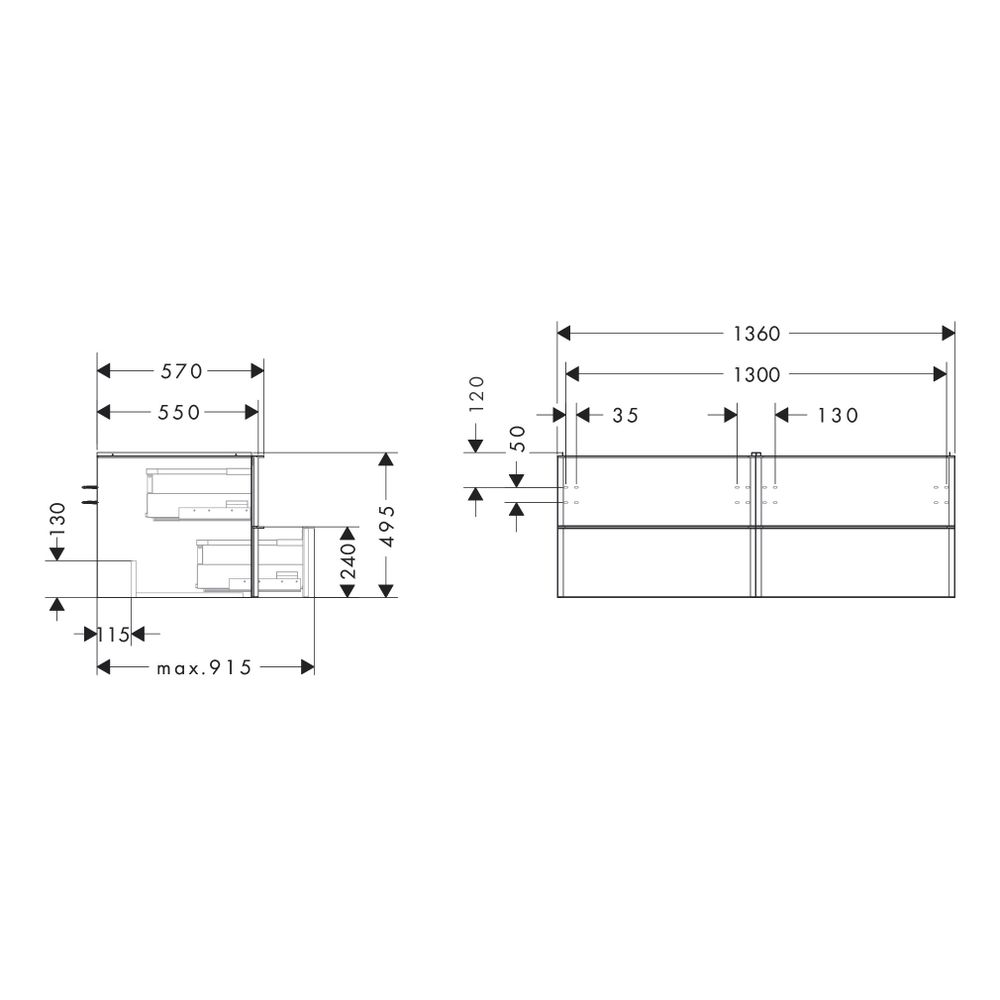 Hansgrohe Xelu Q Waschtischunterschrank Eiche Natur 1360x550mm, 4 SK für Konsole, G... HANSGROHE-54088000 4059625456910 (Abb. 3)