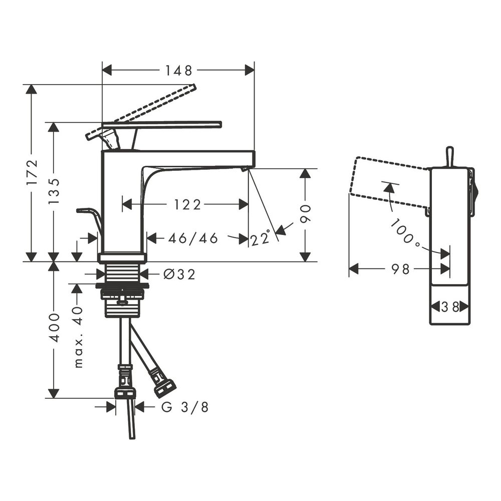 Hansgrohe Tecturis E Einhebel-Waschtischmischer 80mm, 5l/min, CoolStart, Zugstangen... HANSGROHE-73004340 4059625850527 (Abb. 2)